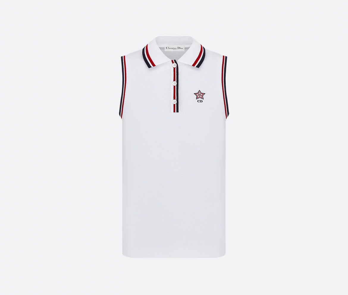 Dior 513T12A4200,Dior vibe tank top,Dior white vest,Dior white sleeveless polo,Dior white womens polo shirt,Dior white polo s
