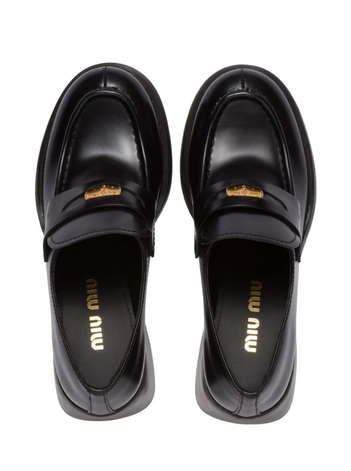 MIU MIU 5D820DB4LF0002,Winniemodo,Winnie modo,Miu Miu leather penny loafers,Miu Miu loafers chunky heels,Miu Miu loafers blac