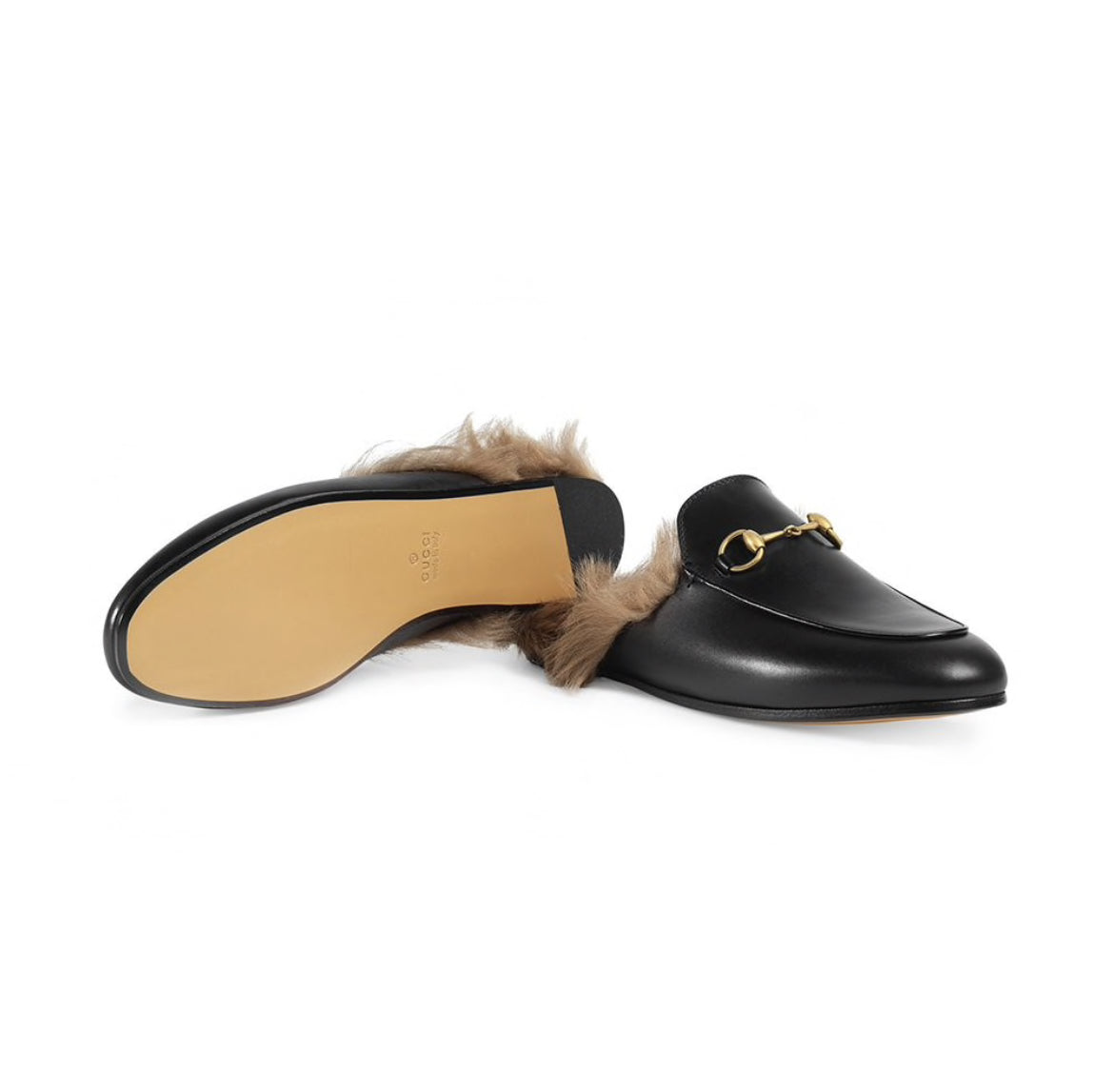 Gucci Black Princetown leather fur lined mules