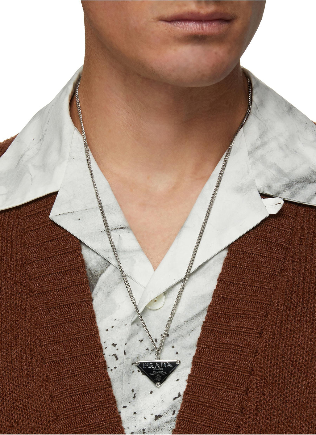 Winniemodo,Winnie modo,Prada triangle logo necklace,Prada logo necklace,Prada necklace,Prada necklace sale,Prada necklace men