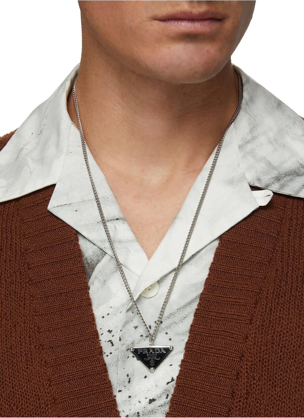 Winniemodo,Winnie modo,Prada triangle logo necklace,Prada logo necklace,Prada necklace,Prada necklace sale,Prada necklace men