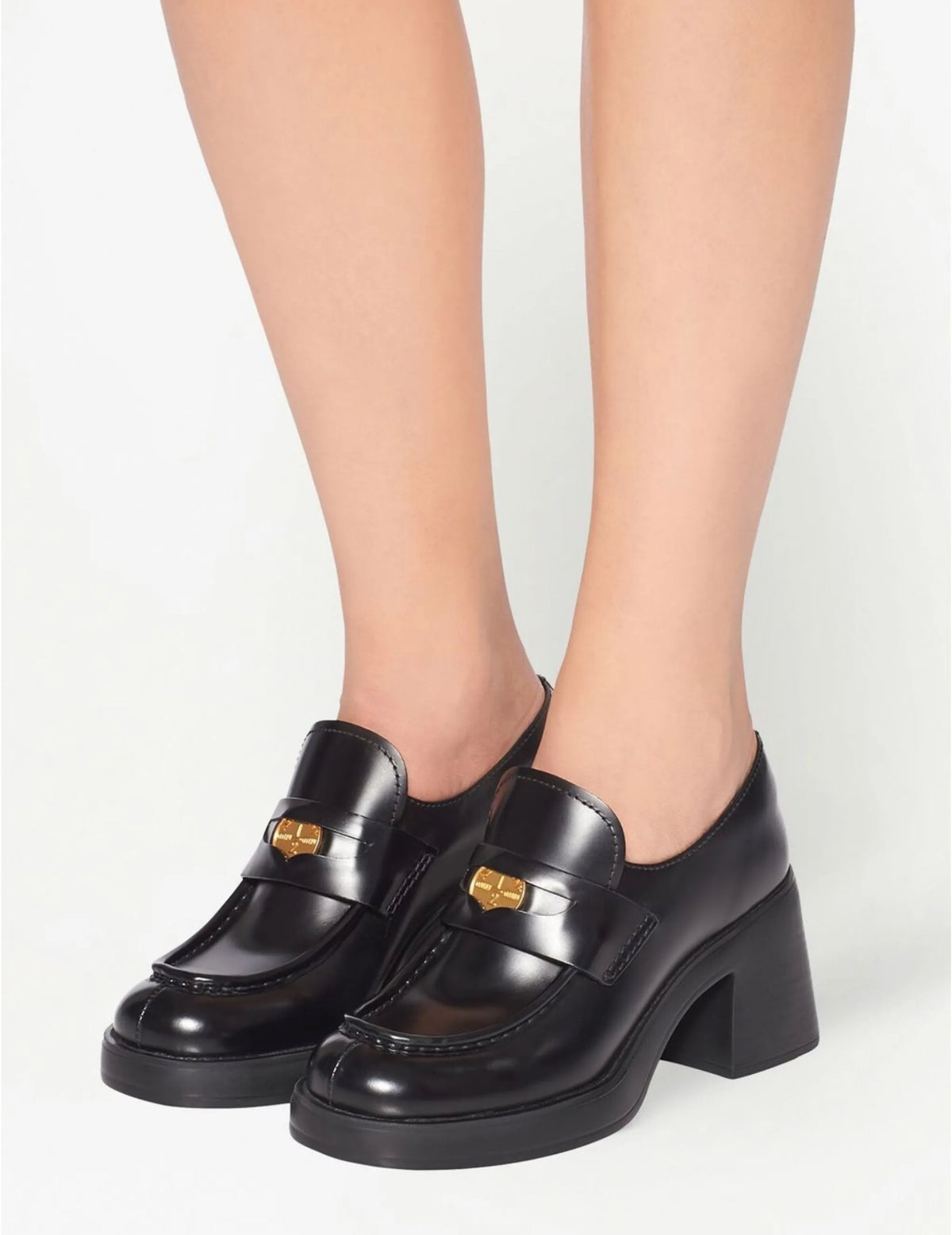MIU MIU 5D820DB4LF0002,Winniemodo,Winnie modo,Miu Miu leather penny loafers,Miu Miu loafers chunky heels,Miu Miu loafers blac