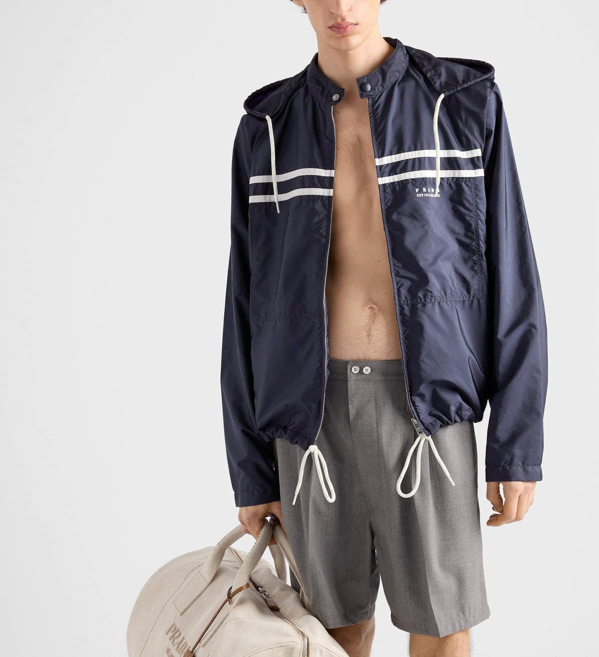 Prada SGC904_1WQ9_S_OOO,Prada Re-nylon jacket,Prada zip up jacket,Prada blue hood jacket,Prada blue jacket mens,Prada jacket