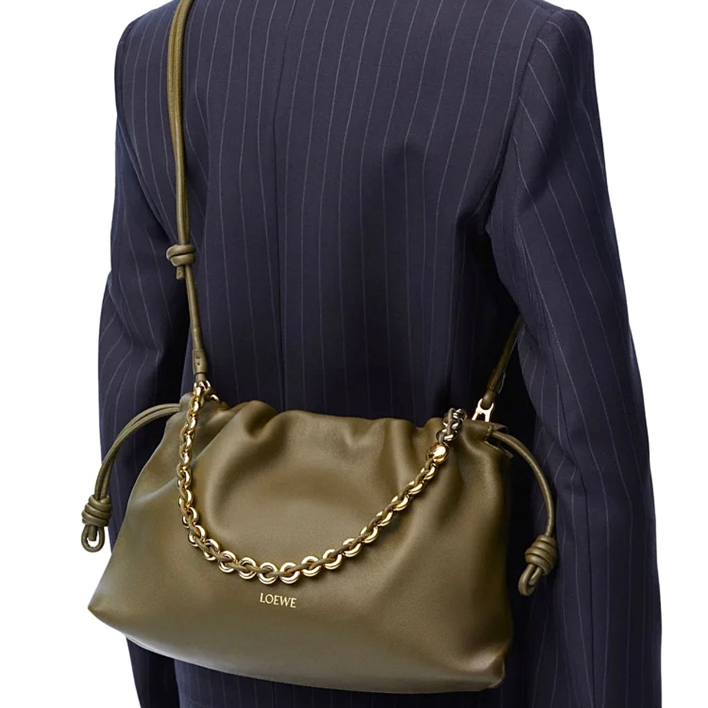 Loewe Medium Flamenco purse, Loewe Medium Flamenco bag, Loewe Flamenco bag, Loewe dark khaki flamenco bag, Loewe Medium Flame