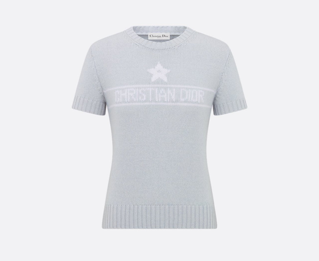 Dior 344S98AM003,Dior short sleeved sweater,Dior short sleeved sweater blue,Dior sweater blue women,Dior women blue sweater,D