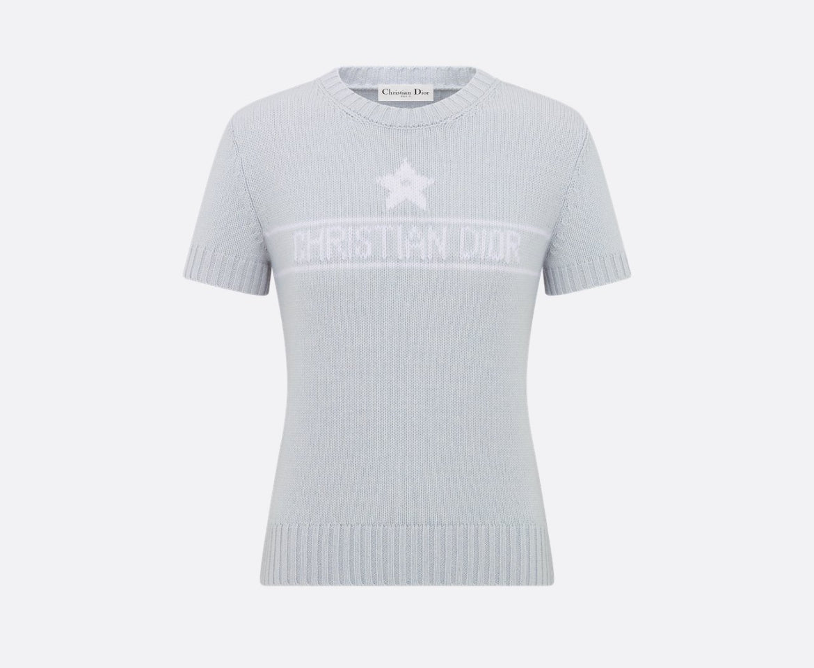 Dior 344S98AM003,Dior short sleeved sweater,Dior short sleeved sweater blue,Dior sweater blue women,Dior women blue sweater,D