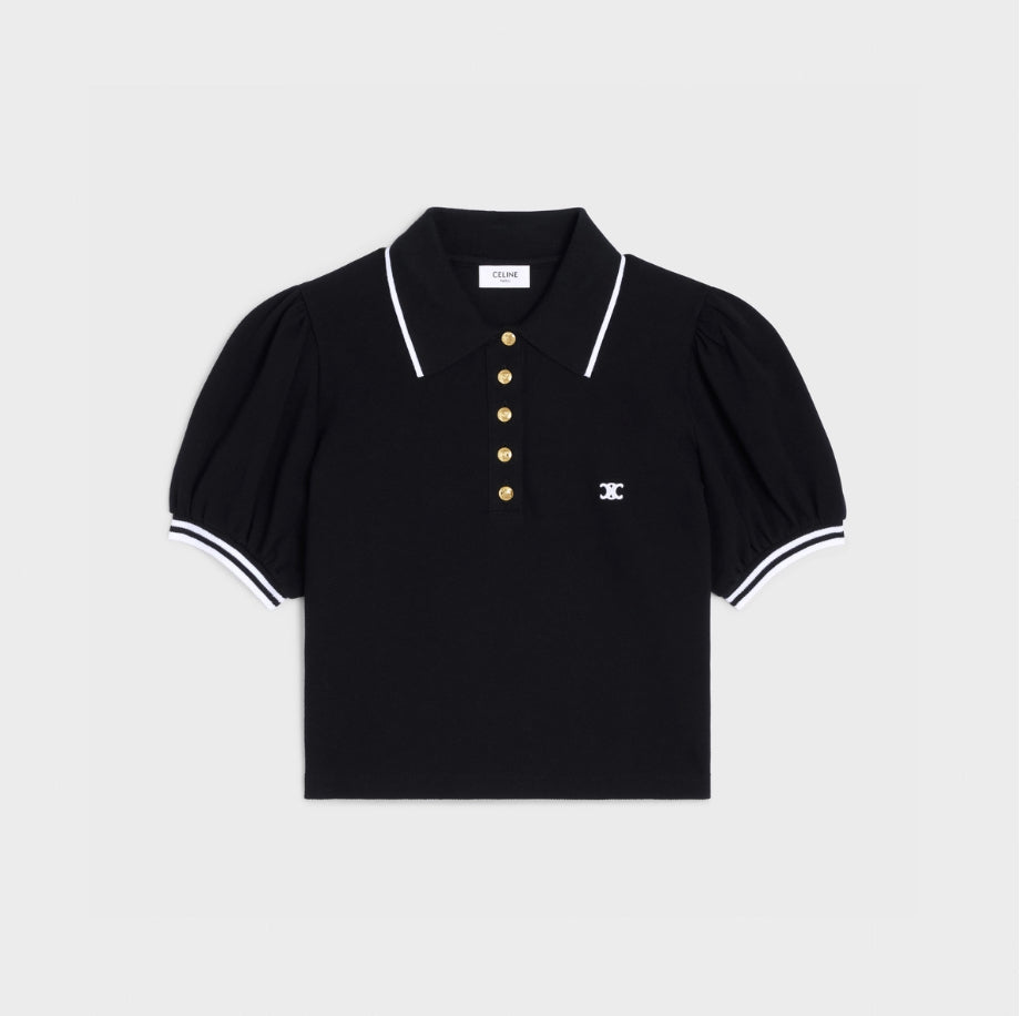 Celine cropped triomphe polo shirt in cotton piqué
