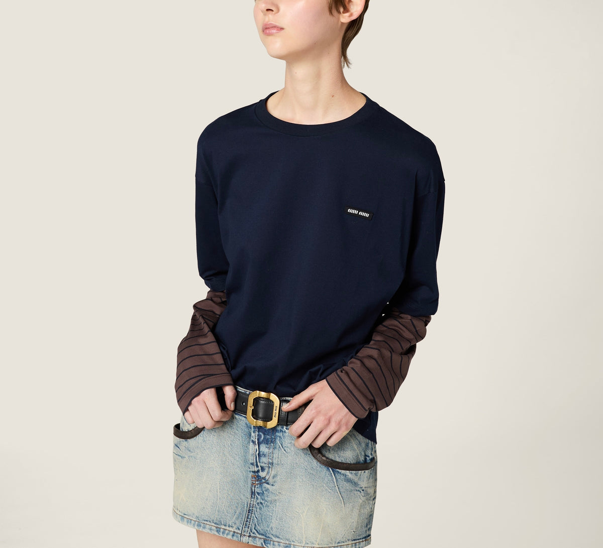 Winniemodo,Winnie modo,MIU MIU MJL128,Miu Miu long sleeved jersey T-shirt,Miu Miu long sleeved T-shirt,Miu Miu long sleeved T