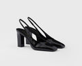 Prada 1I838N,Prada patent leather slingback pumps,Prada slingback pumps,Prada black pumps,Prada chunky heels,Prada black chun