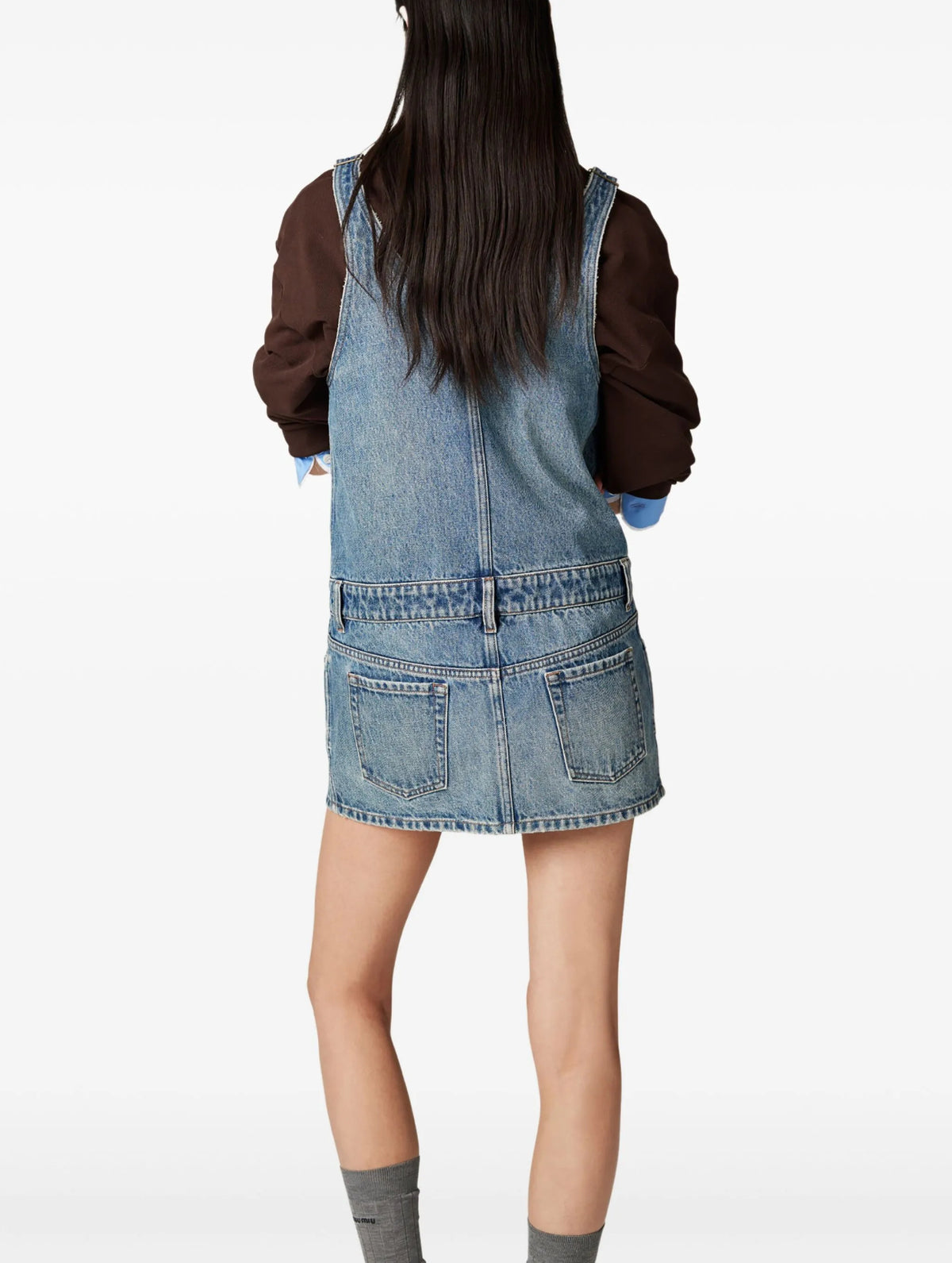 MIU MIU GWA218SOOO16T1,Miu Miu denim mini dress,Miu Miu denim sleeveless dress,Miu Miu mini dress,Miu Miu denim dress,MIU MIU