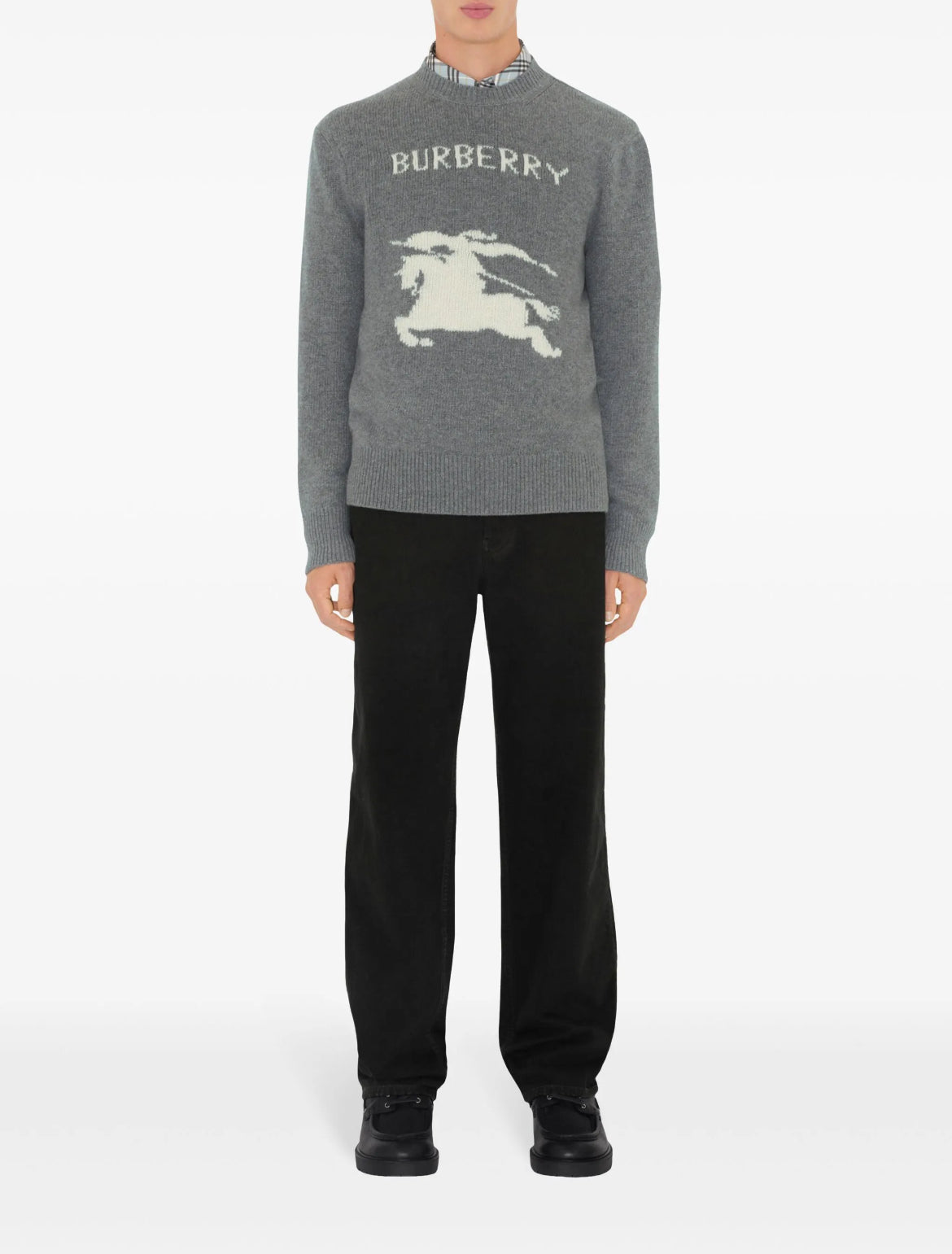 Burberry 8104878,Burberry sweater mens,Burberry sweater cashmere grey,Burberry sweater wool grey,Burberry knitwear grey,Burbe
