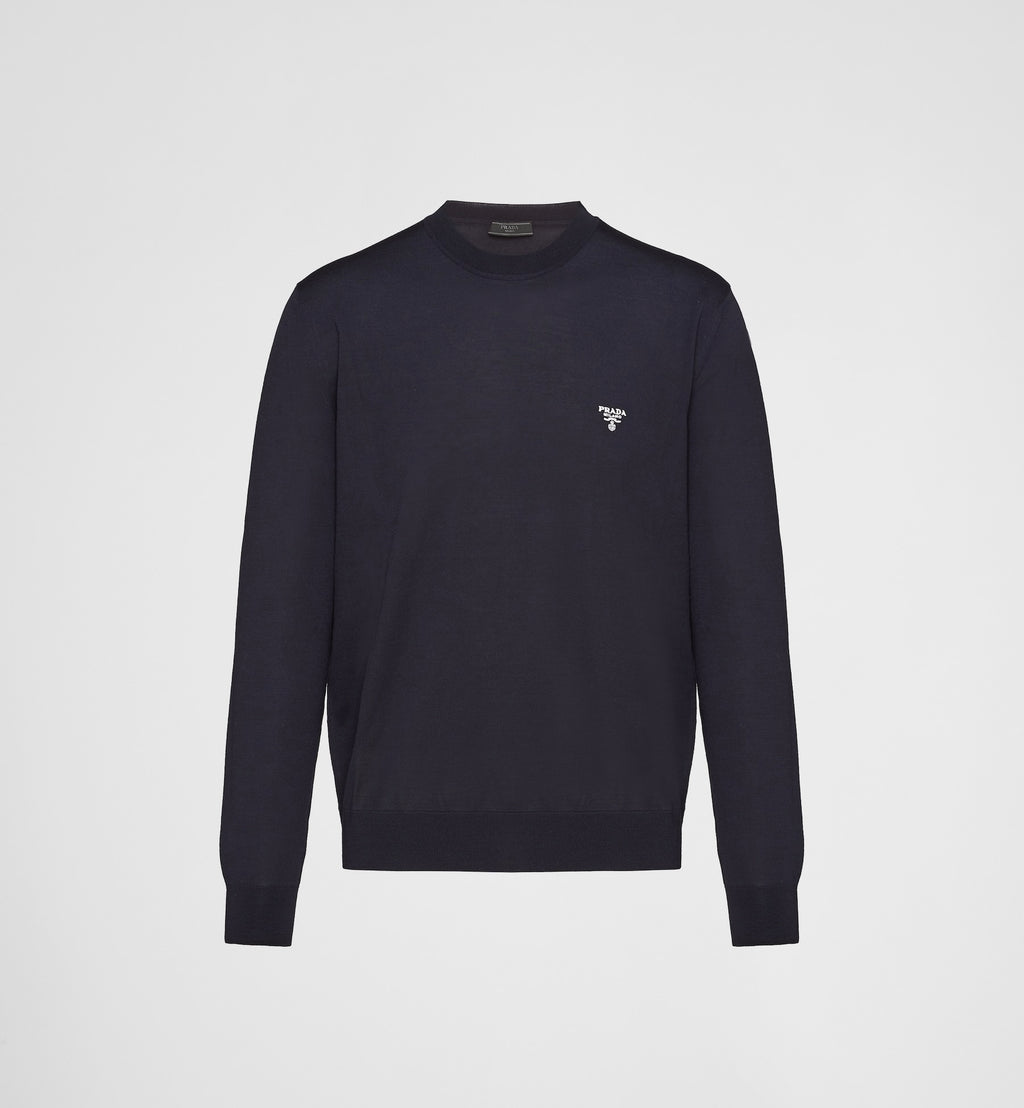 Winniemodo,Winnie modo,Prada UMB264,Prada superfine wool crew neck sweater,Prada sweater,Prada sweater navy,Prada sweater men