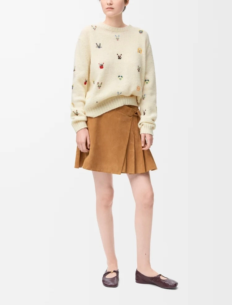 Winniemodo,Winniemodony,Loewe S359Y14KIH,Loewe sweater wool,Loewe sweater dog embroidery,Loewe knit sweater white,Loewe sweat