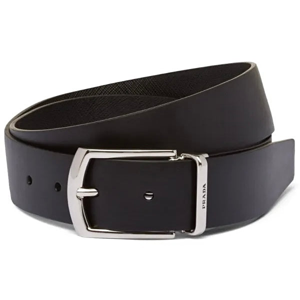 Prada Reversible leather belt,Prada Reversible belt,Prada Reversible black belt,Prada silver hardware belt black mens,Prada b