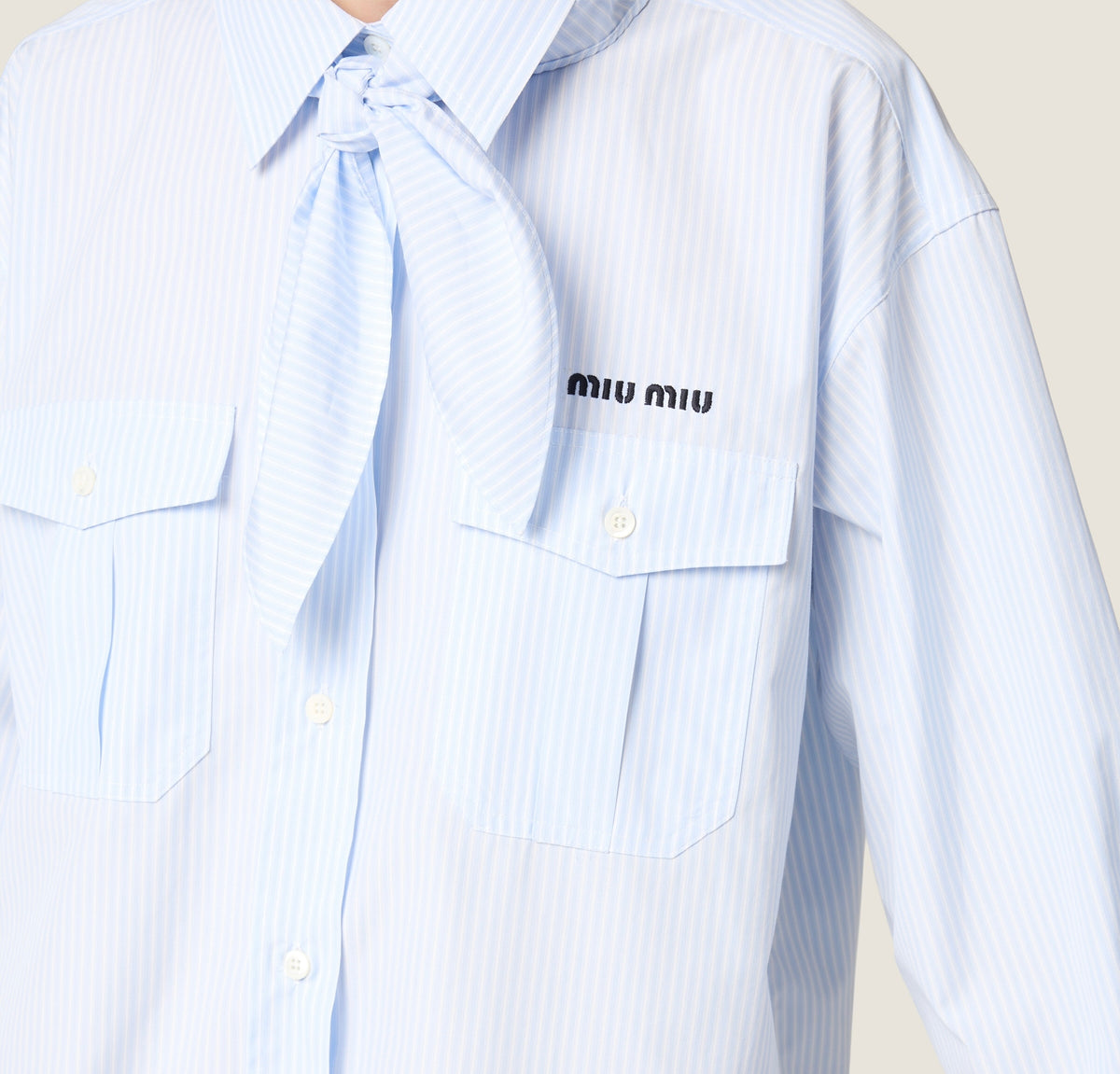 Winniemodo,Winnie modo,MIU MIU MK1918,Miu Miu poplin shirt,MIU MIU bow tie shirt,MIU MIU shirt blue,MIU MIU shirt on sale,MIU