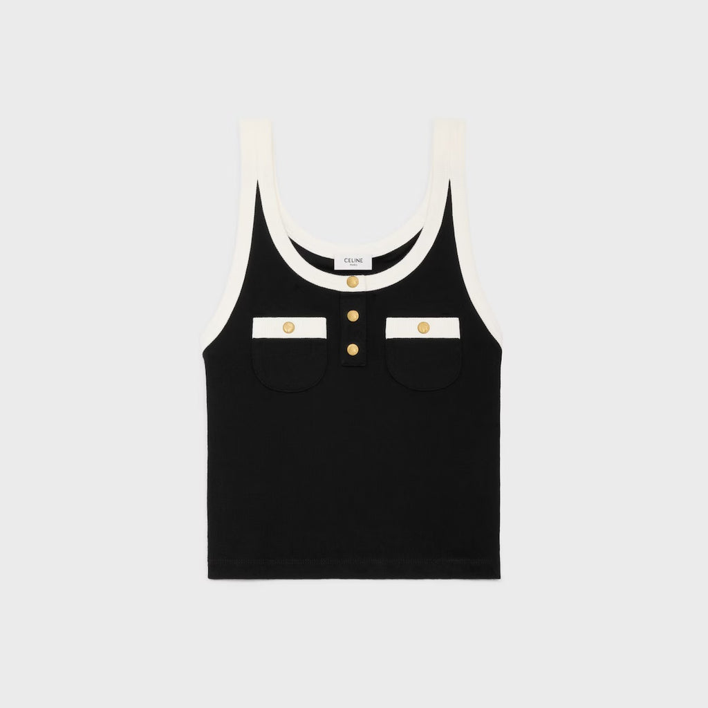 Celine RX03A0Q12.38ZD,Celine cropped tank top,Celine pocket vest,Celine black vest,Celine black top,Celine vest,Celine vest 2