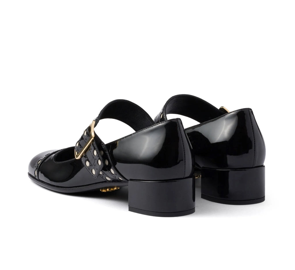 Prada 35mm leather Mary Jane pumps,Prada Mary Jane pumps,Prada chunky heels black,black prada chunky heels,Prada Mary Jane pu