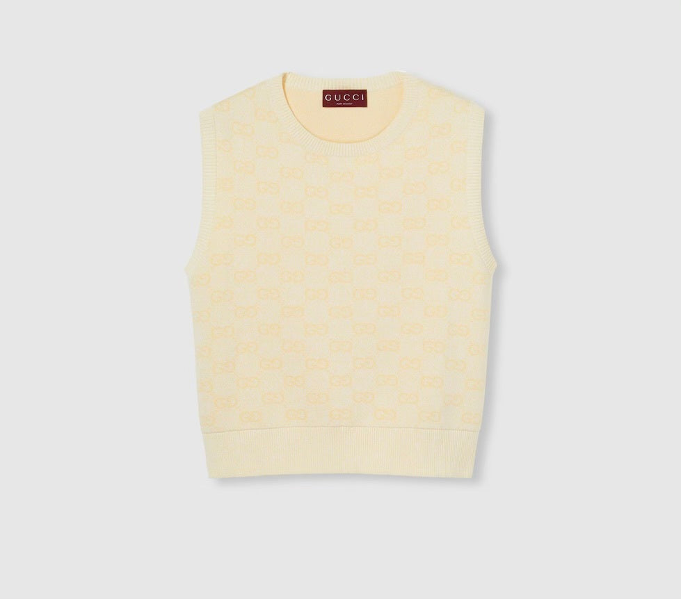 Gucci 821143 XKPEI,Gucci GG cotton sleeveless top,Gucci GG monogram sleeveless top,Gucci GG monogram yellow top,Gucci yellow