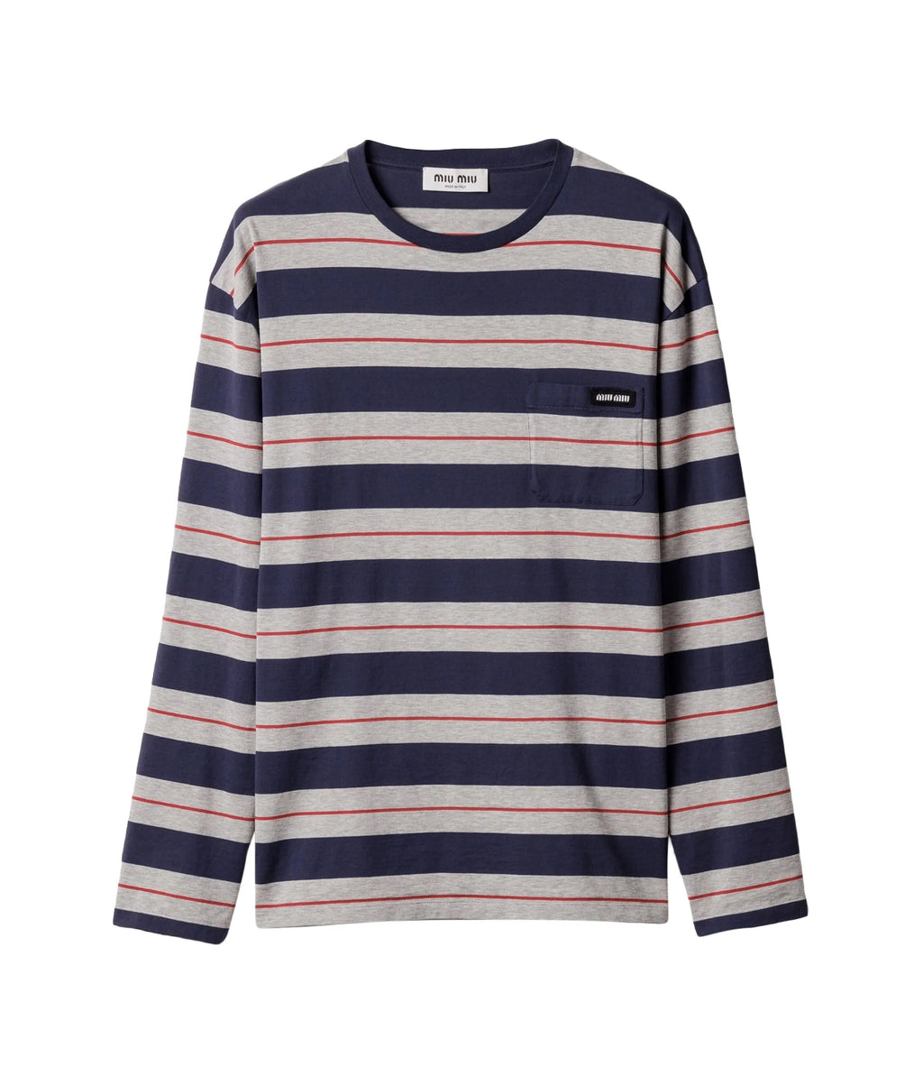 MIU MIU MJL014SOOO14RT,Miu Miu long sleeves T-shirt,Miu Miu long sleeves striped T-shirt,Miu Miu long sleeves navy T-shirt,Mi