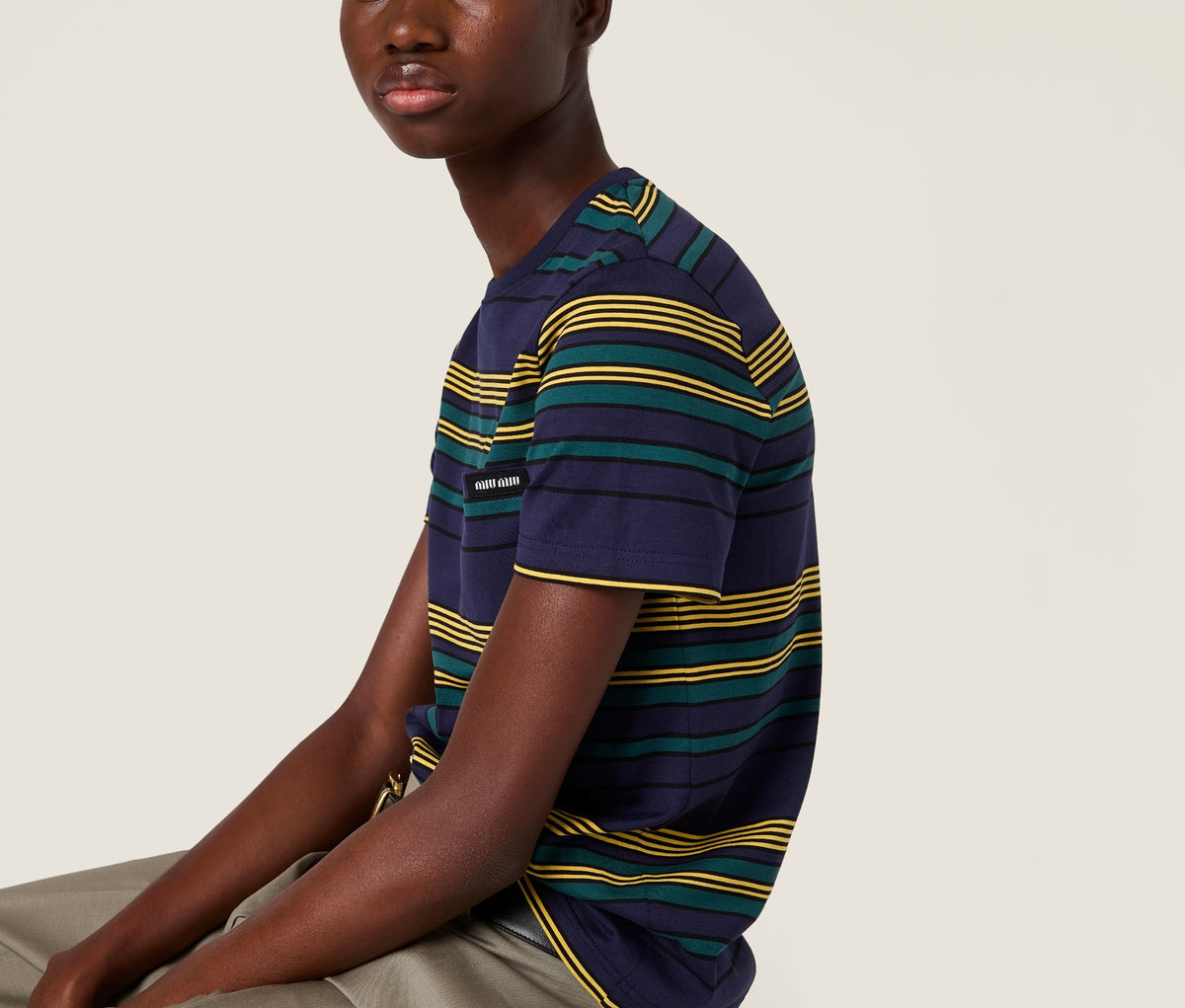 Winniemodo,Winniemodony,MIU MIU MJNA09,Miu Miu striped T-shirt,Miu Miu striped Tee,Miu Miu striped t-shirt sale,Miu Miu tee s
