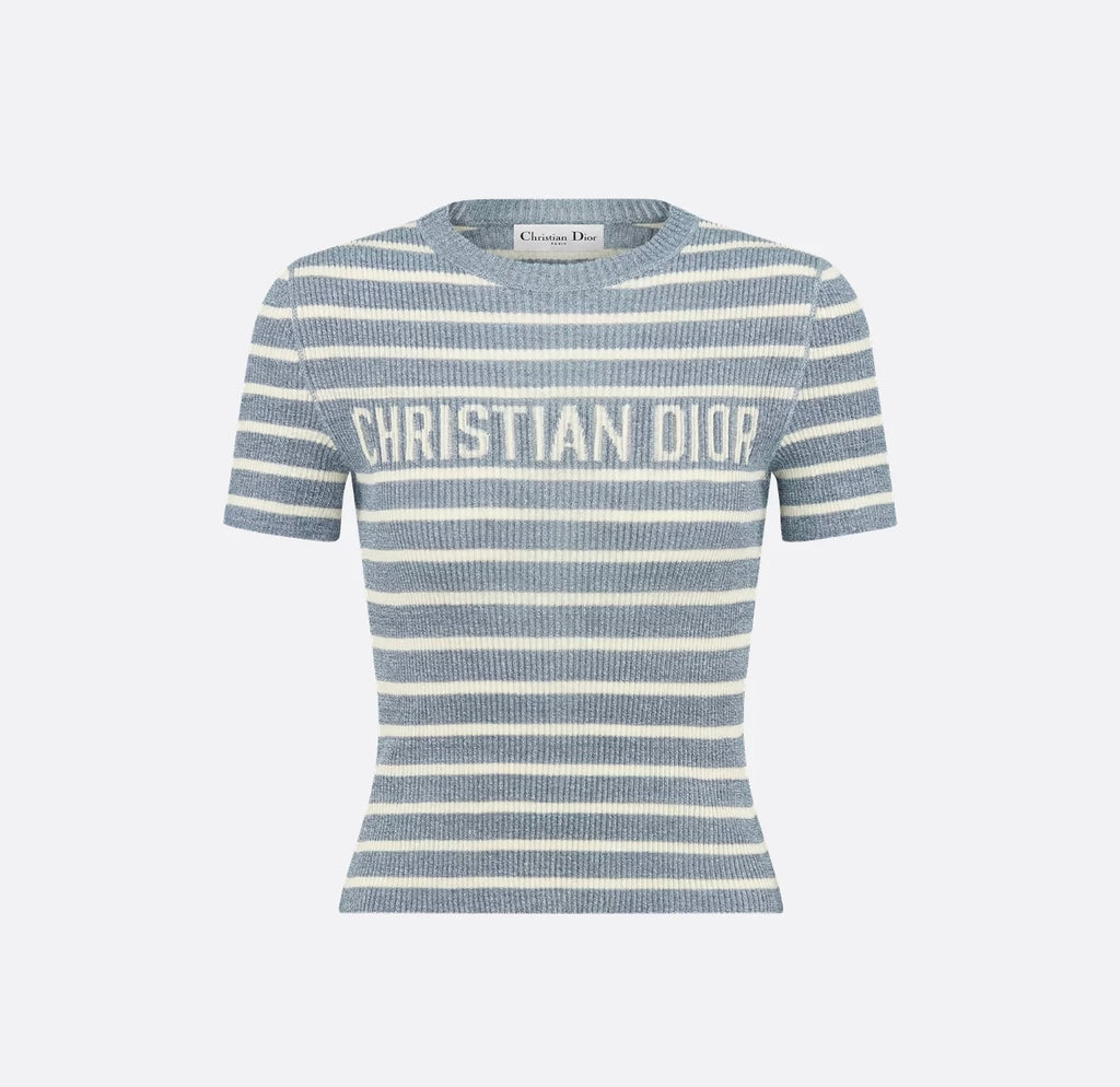Dior 544S15A7034,Dior short sleeved sweater,Dior short sleeve sweater blue,Dior short sleeve striped sweater,Diorivera sweate