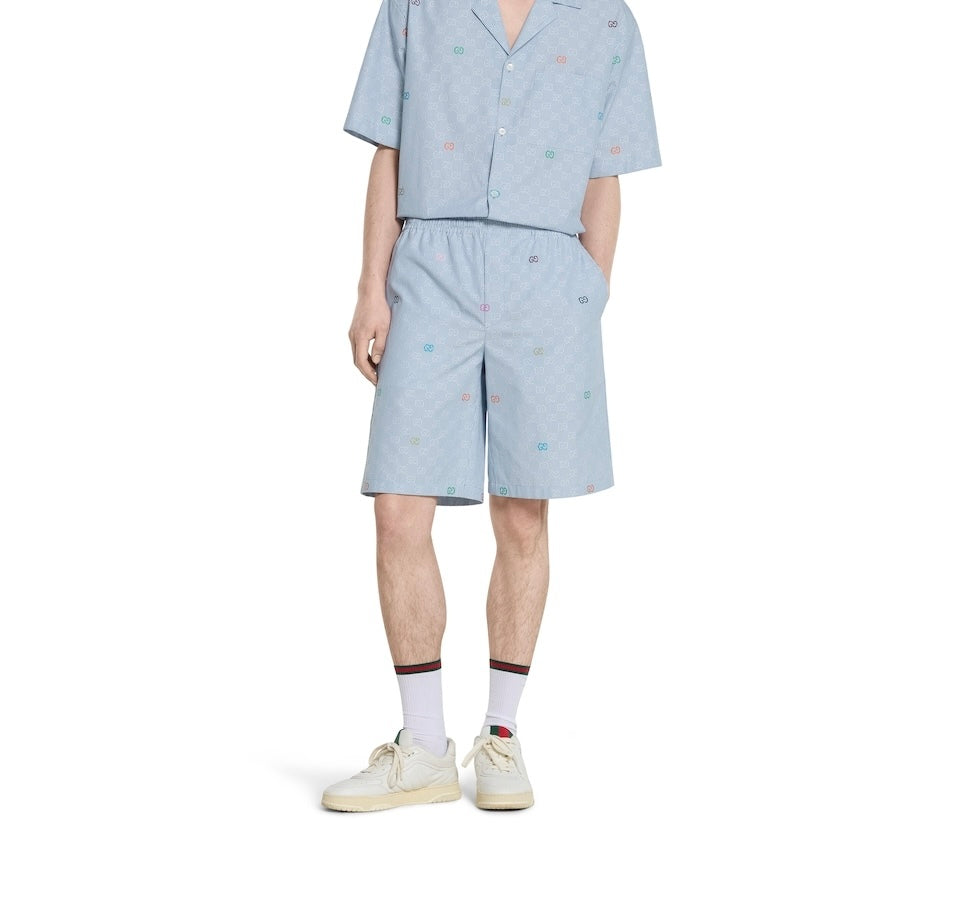 Gucci 810782 ZAS9U,Gucci striped cotton shorts,Gucci blue shorts,Gucci GG logo shorts,Gucci monogram shorts,Gucci shorts mens