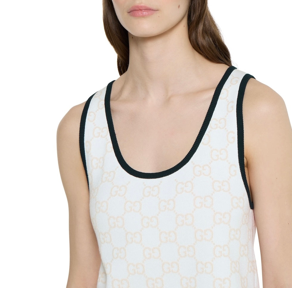 Gucci 836302 XKE0M,Gucci GG cotton jacquard dress,Gucci GG cotton white dress,Gucci GG monogram white dress,Gucci white sleev