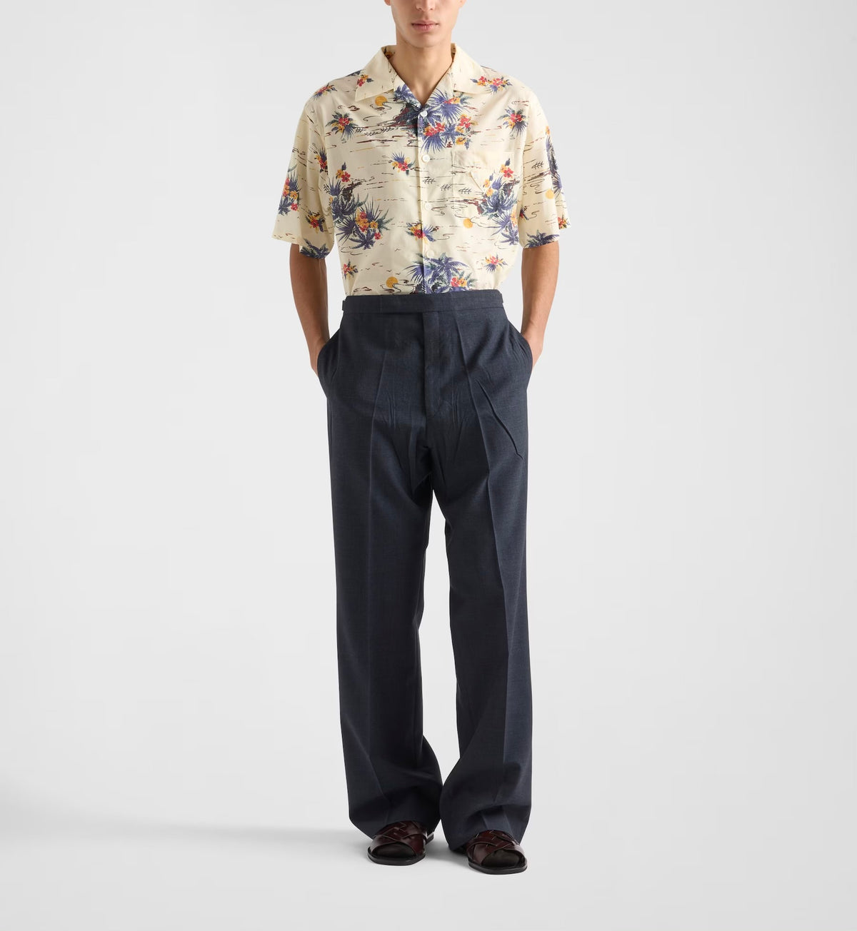 Prada USC414SUMO15YK, Prada Hawaii printed shirt, Prada Hawaii printed short sleeve shirt, Prada flower printed mens shirt, P