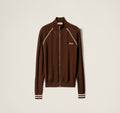 MIU MIU MMF97417N2SOOO,Miu Miu cotton cardigan,Miu Miu zip up jacket,MIU MIU jacket,MIU MIU brown jacket,MIU MIU brown cardig