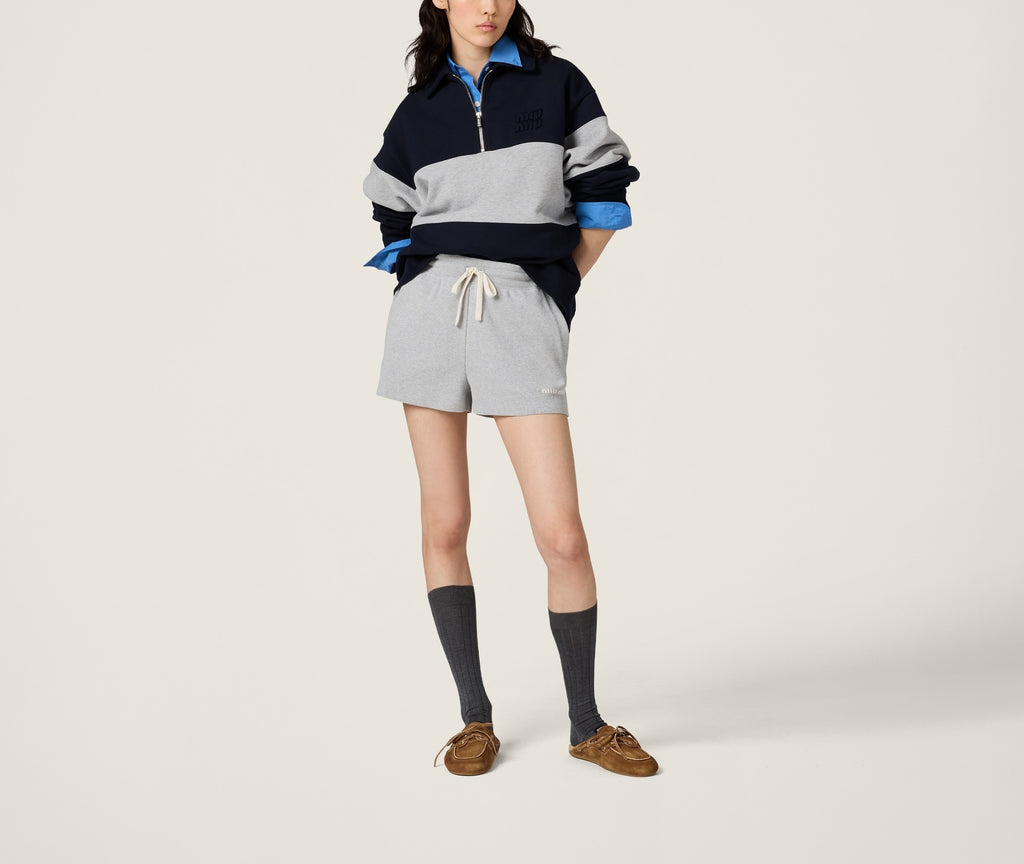MIU MIU MJL090SOOO17H4,Miu Miu half zip sweatshirt,Miu Miu half zip blue sweatshirt,Miu Miu half zip sweater,Miu Miu half zip