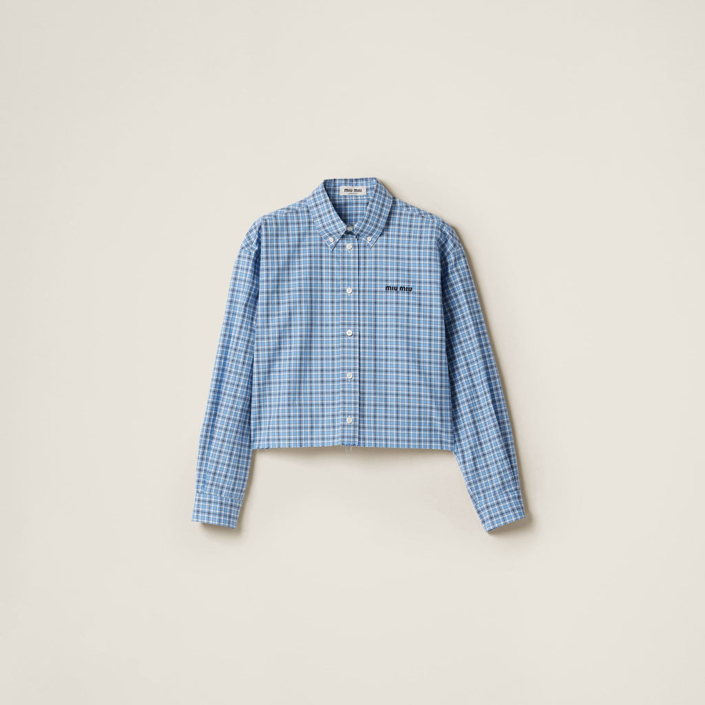 MIU MIU MK1659_16MK_SOOO,Miu Miu poplin shirt,MIU MIU blue shirt,MIU MIU blue checkered shirt,MIU MIU shirt,Miu MIU shirt on