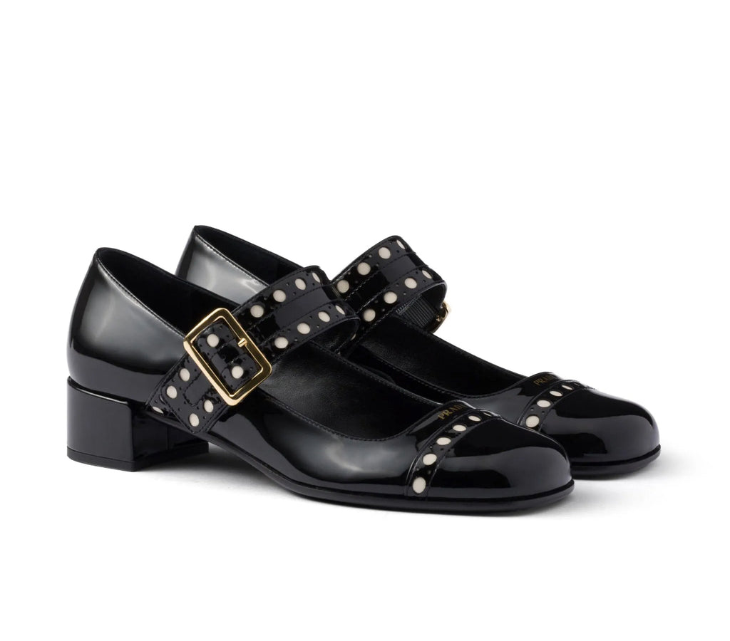 Prada 35mm leather Mary Jane pumps,Prada Mary Jane pumps,Prada chunky heels black,black prada chunky heels,Prada Mary Jane pu