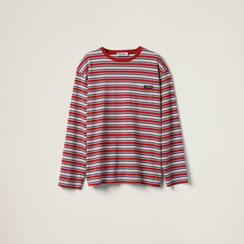 Miu Miu Long sleeved cotton jersey T-shirt, Miu Miu MJL01414RTSOOO, Miu Miu T-shirt on sale, Miu Miu T-shirt authenticity, Mi
