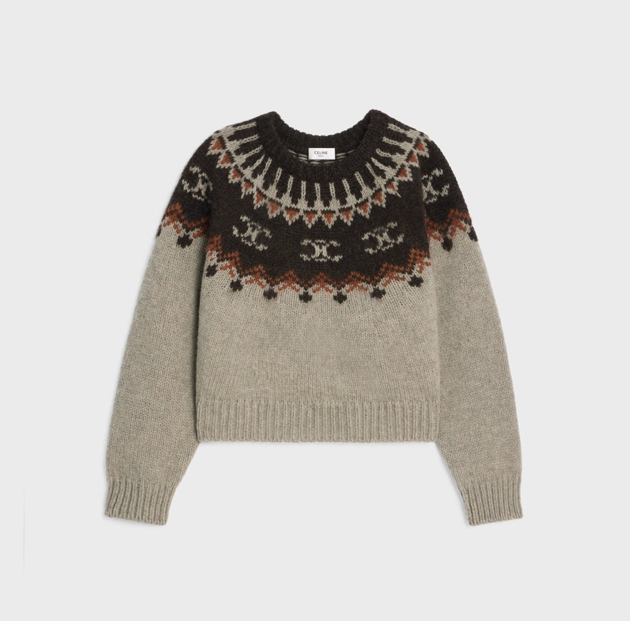 Celine cropped crewneck sweater in triomphe fair isle wool,celine online shop,celine outlet ,celine sweater,celine 2ADJ7823V.