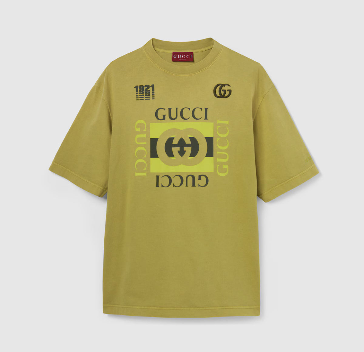 Winniemodo,Winnie modo,Gucci 798115 XJHDA,Gucci printed cotton jersey T-shirt,Gucci T-shirt 2025,Gucci t-shirt green,Gucci te