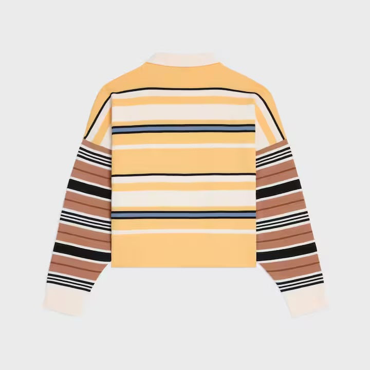 Celine RY0BX886Z,Celine loose polo in striped cotton,Celine striped polo,Celine striped polo womens,Celine yellow striped pol