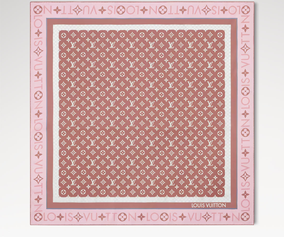 Louis Vuitton M90893,LV M90893,Louis Vuitton monogram infinity square 90,Louis Vuitton pink monogram silk scarf,LV monogram s