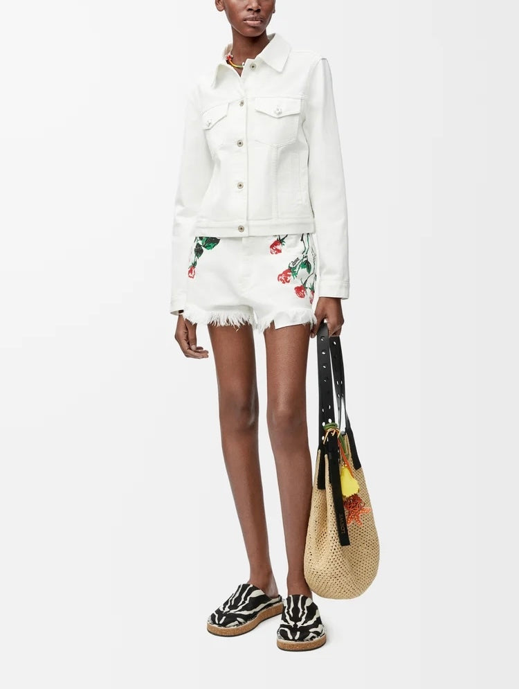 Loewe S616Y1GX03,Loewe shorts denim,Loewe white shorts,Loewe white denim shorts,Loewe white shorts flower pattern,Loewe white