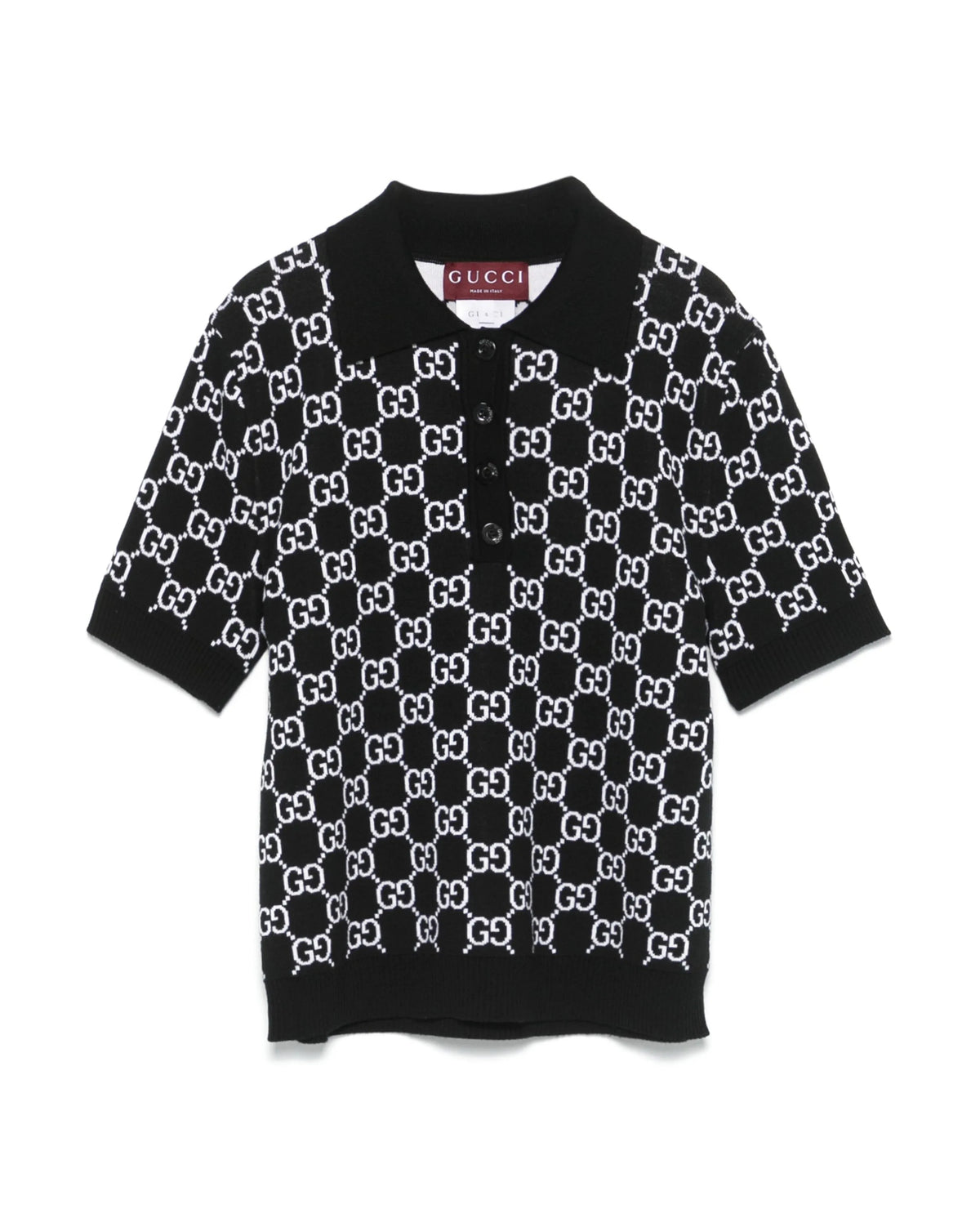 Gucci 814273XKEJP,Gucci GG monogram polo shirt,Gucci GG monogram womens polo shirt,Gucci black monogram polo shirt,Gucci wome