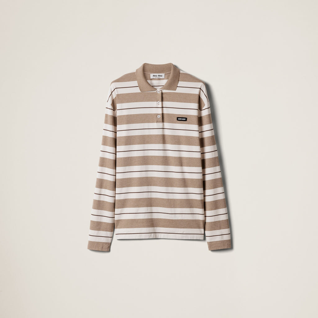 MIU MIU MJL015SOOO14RT,Miu Miu polo shirt,Miu Miu striped polo shirt,MIU MIU long sleeve polo shirt,MIU MIU long sleeve beige