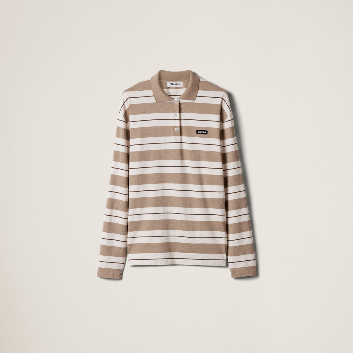 MIU MIU MJL015SOOO14RT,Miu Miu polo shirt,Miu Miu striped polo shirt,MIU MIU long sleeve polo shirt,MIU MIU long sleeve beige