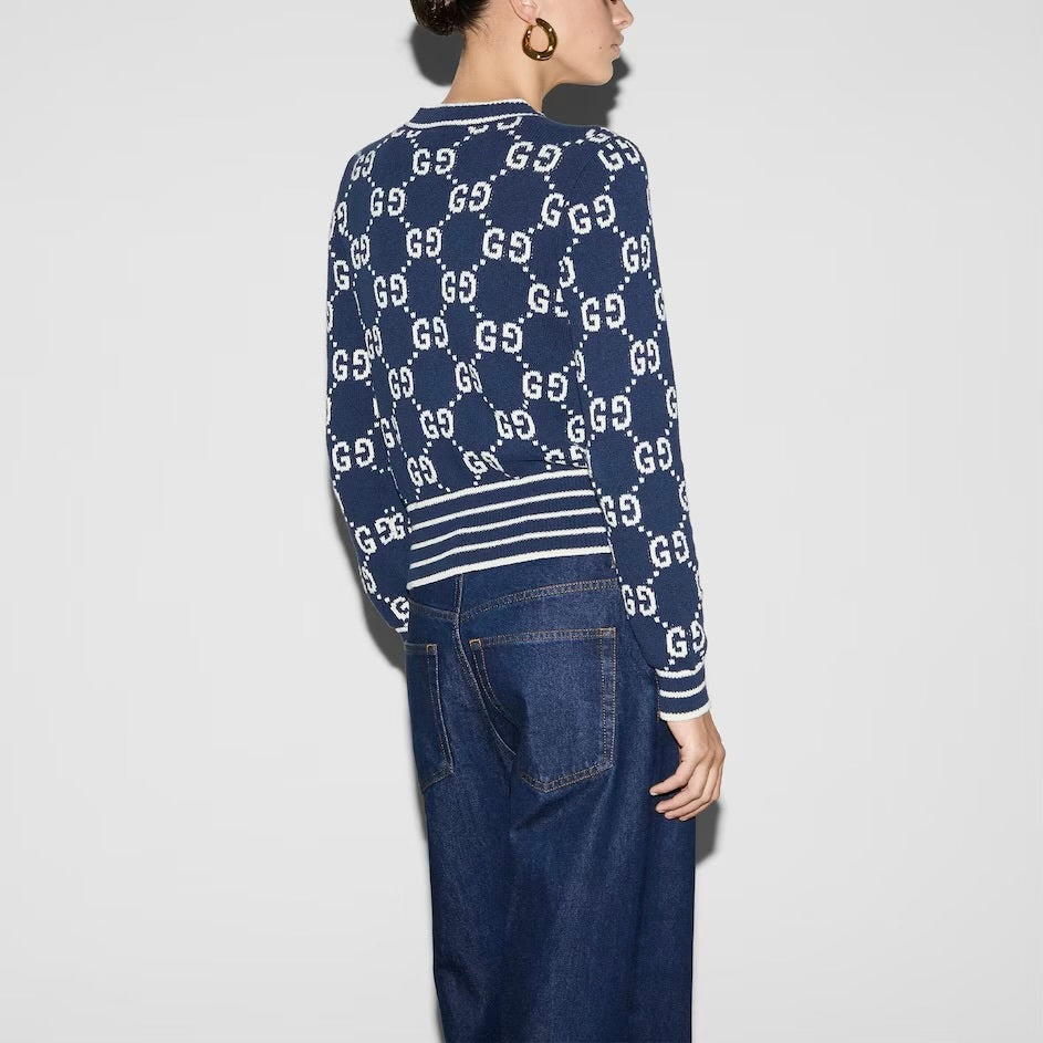 Gucci 753917XKCAN,Gucci monogram cardigan,Gucci cardigan blue,Gucci cardigan women gg logo,Gucci cardigan,Gucci cardigan on s