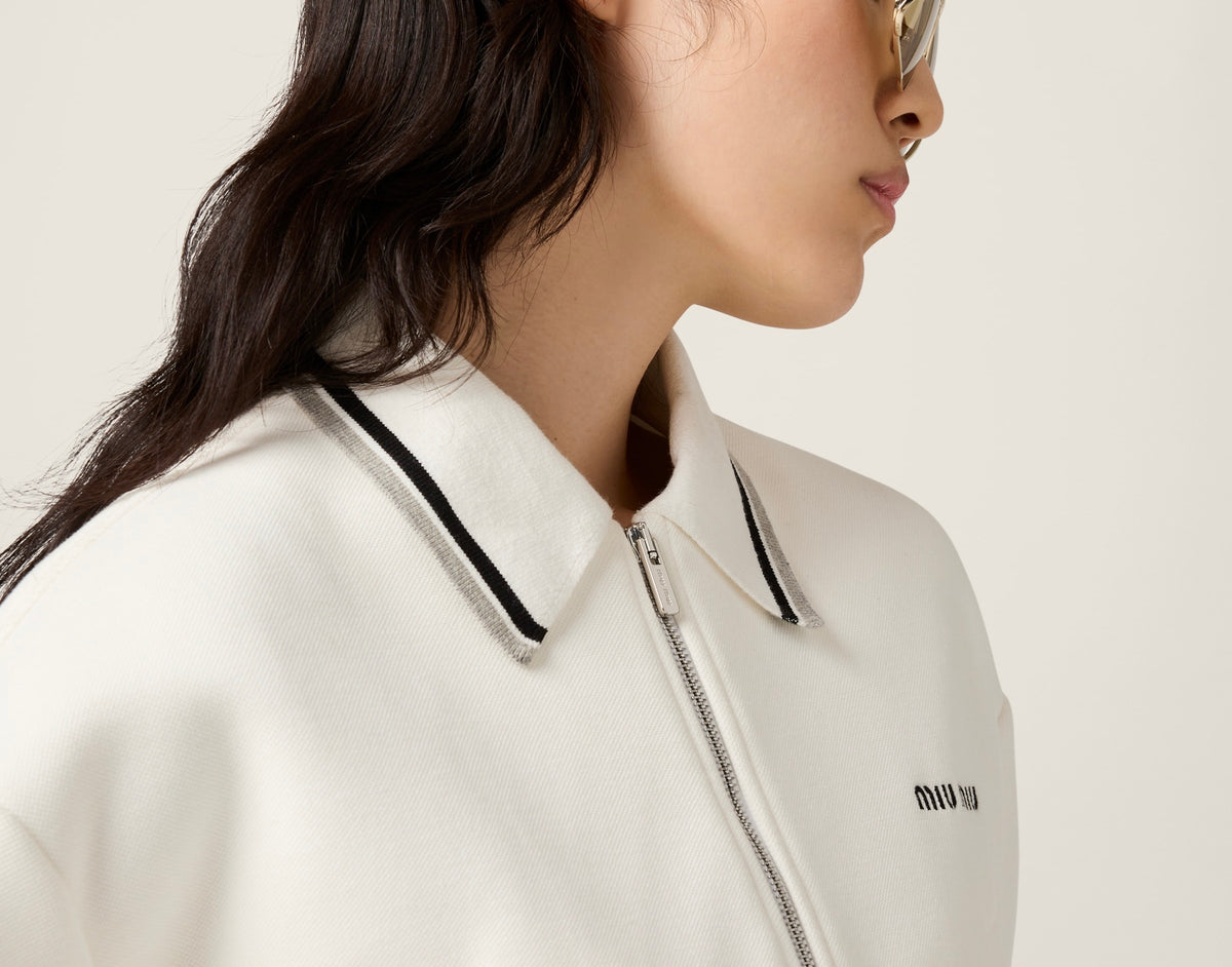 MIU MIU ML1270SOOO17LN,Miu Miu technical jersey blouson jacket,Miu Miu white jacket,MIU MIU white zip up jacket,MIU MIU white