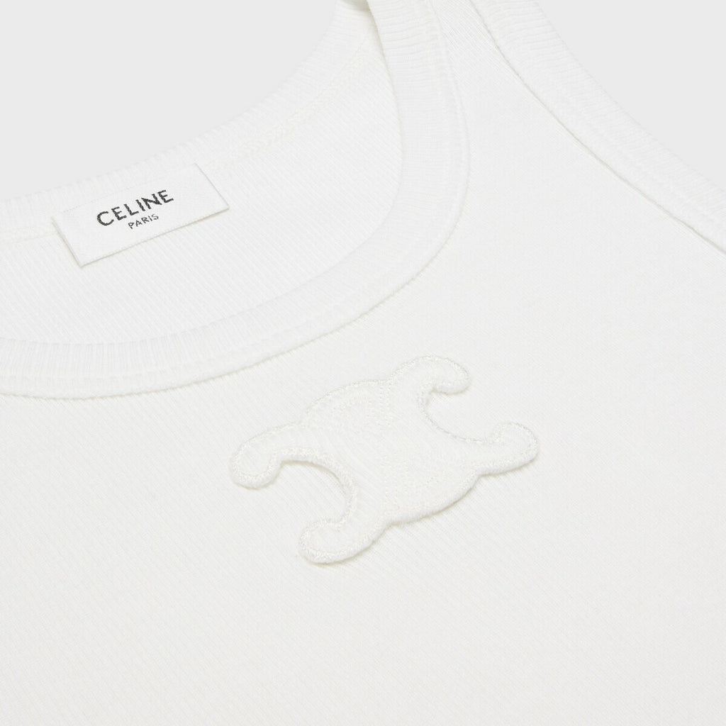 Celine 2X45N019.01OW,Celine triomphe top,Celine triomphe vest,Celine triomphe white vest,Celine white vest,Celine white top,C