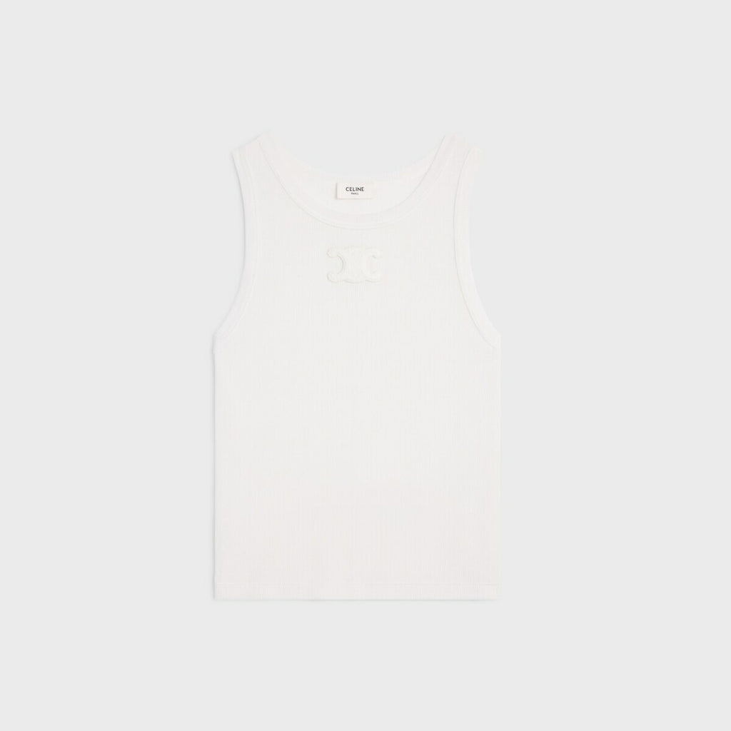 Celine 2X45N019.01OW,Celine triomphe top,Celine triomphe vest,Celine triomphe white vest,Celine white vest,Celine white top,C