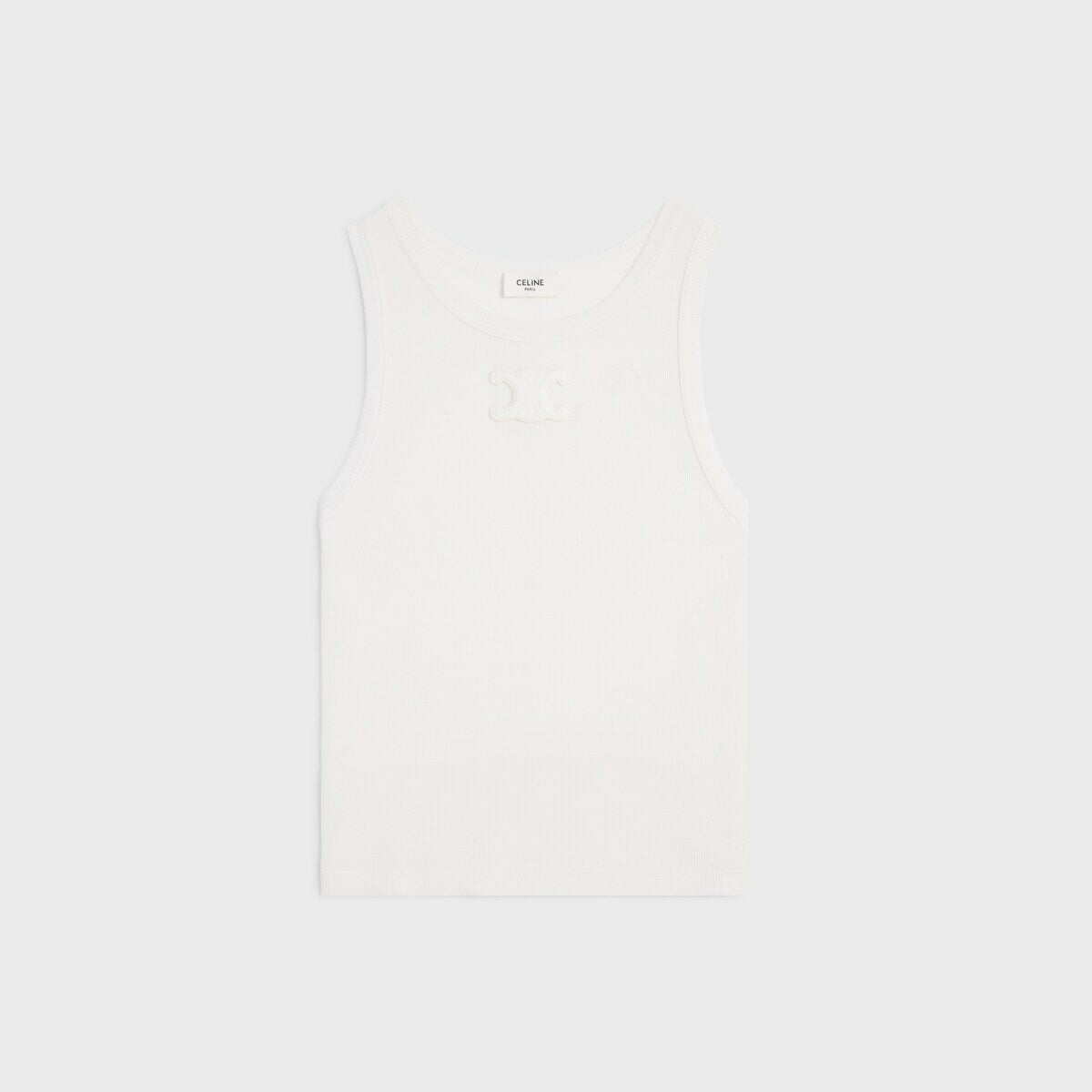 Celine 2X45N019.01OW,Celine triomphe top,Celine triomphe vest,Celine triomphe white vest,Celine white vest,Celine white top,C