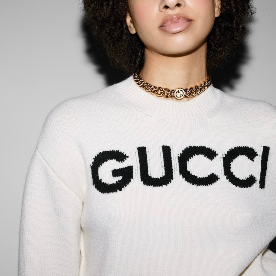 Gucci 770072XKEBC,Gucci top white,Gucci sweater women,Gucci sweater wool women,Gucci sweater white women,Gucci Gucci sweater