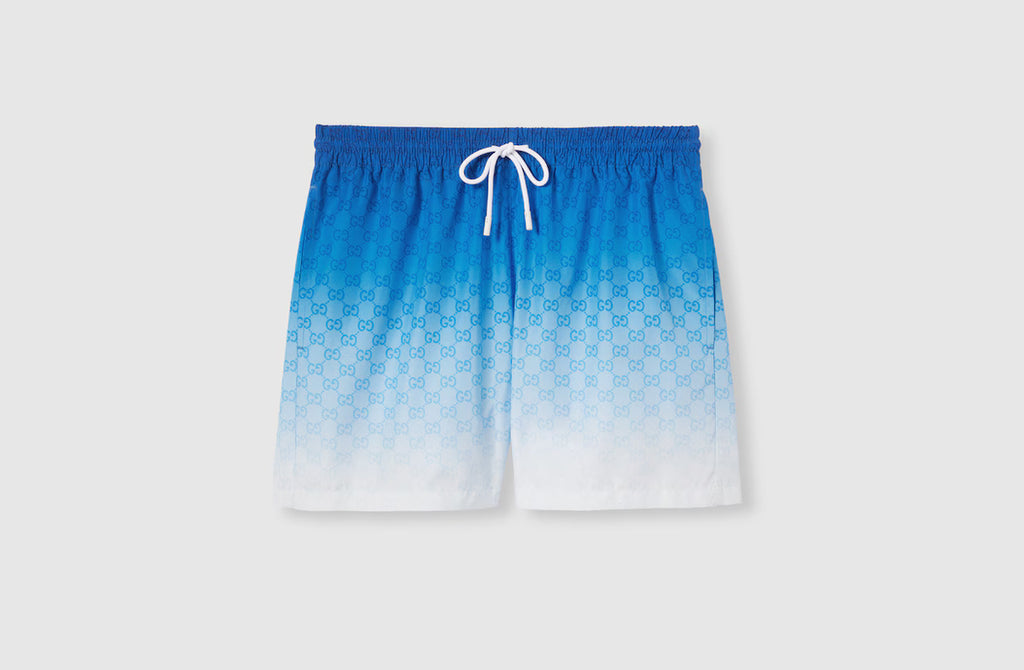 Gucci 833301 XHAKS,Gucci GG printed swim shorts,Gucci blue gradient monogram swim shorts,Gucci blue swim shorts,Gucci swim sh