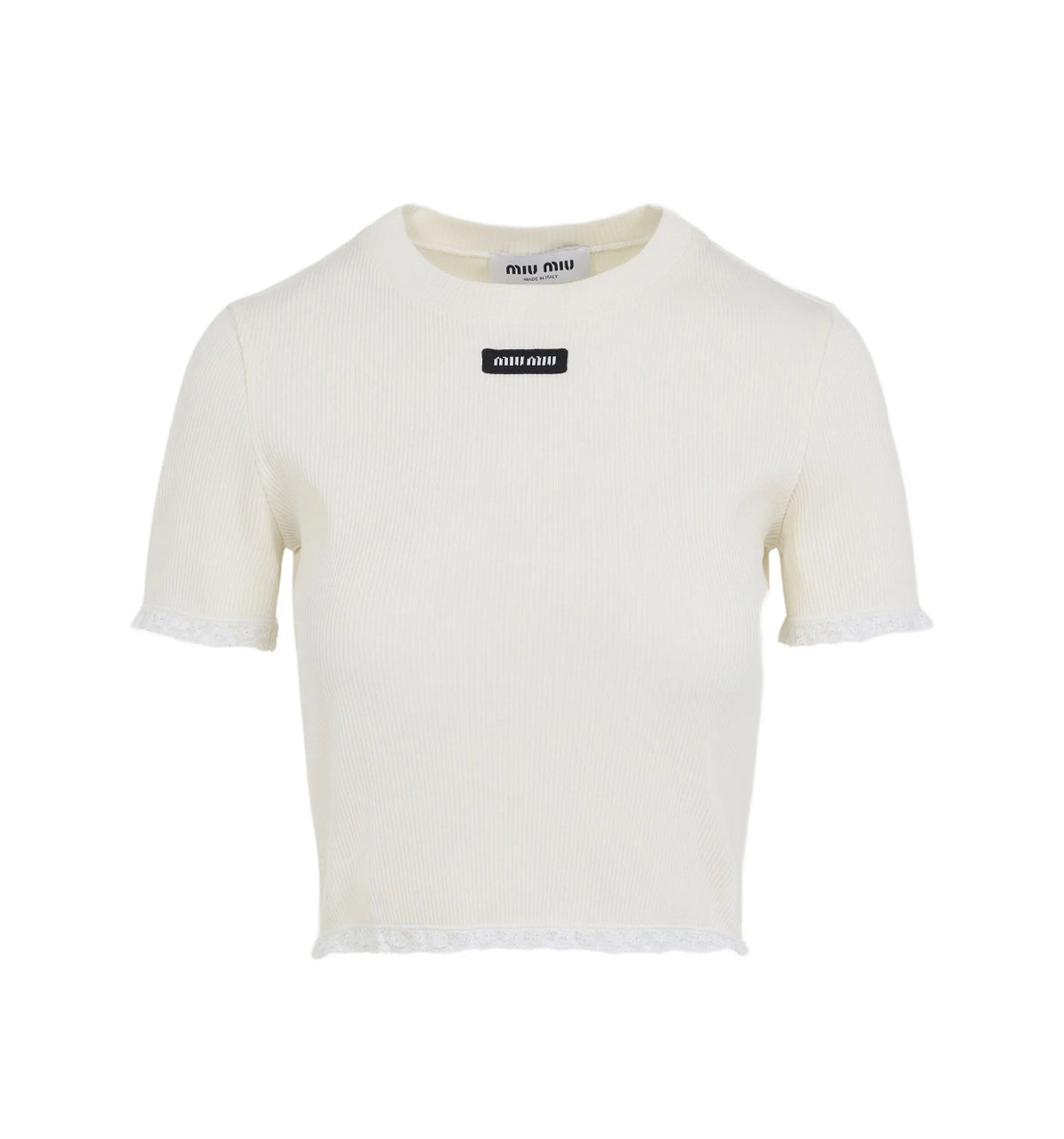 MIU MIU MJN58017Z9F0304,Miu Miu lace trimmed top,Miu Miu lace trimmed white top,MIU MIU white top,MIU MIU lace top,MIU MIU to
