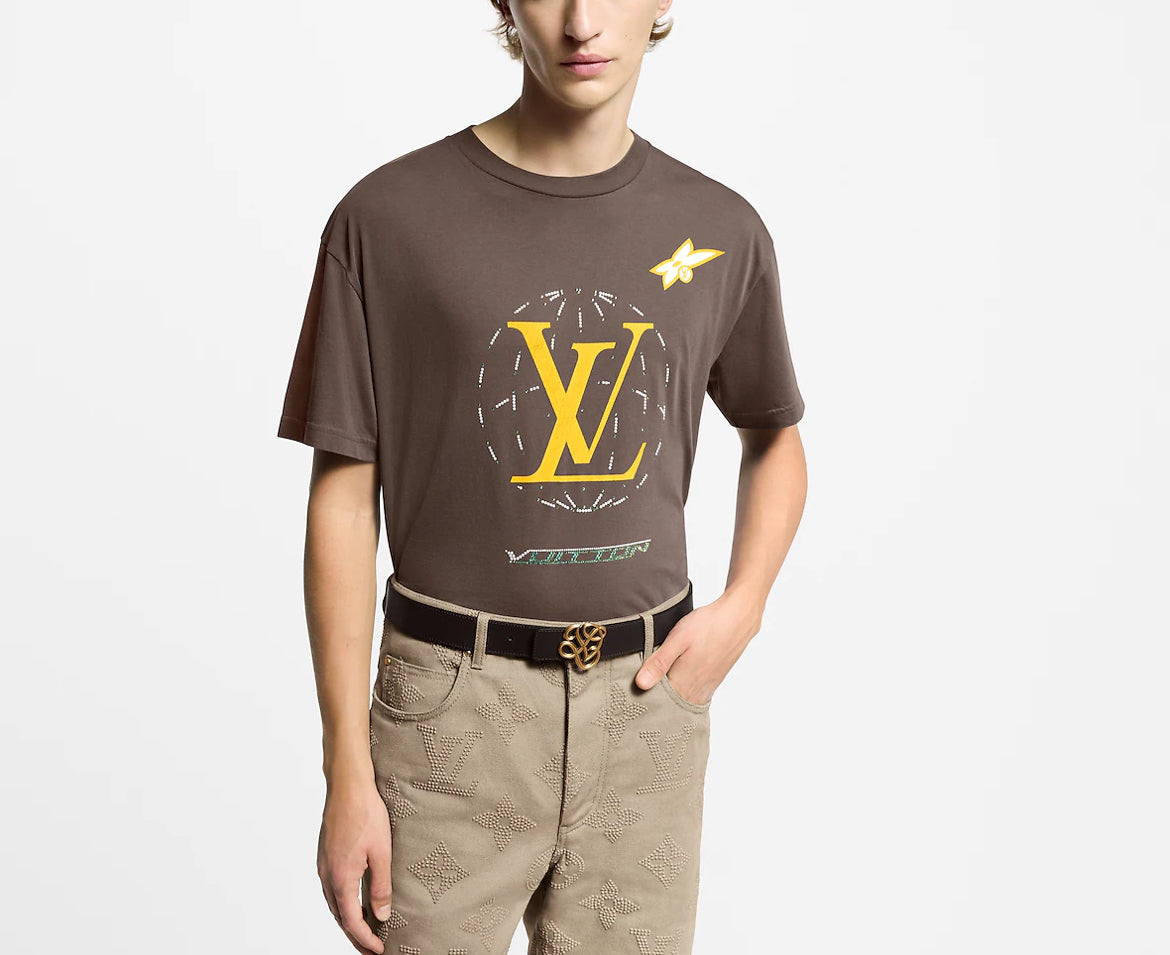 Louis Vuitton 1AHCL1,LV 1AHCL1,Louis Vuitton washed embellished T-shirt,Louis Vuitton brown T-shirt,Louis Vuitton mens T-shir